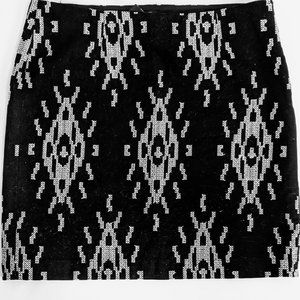 Boho Mini Skirt Black and White Graphic Print